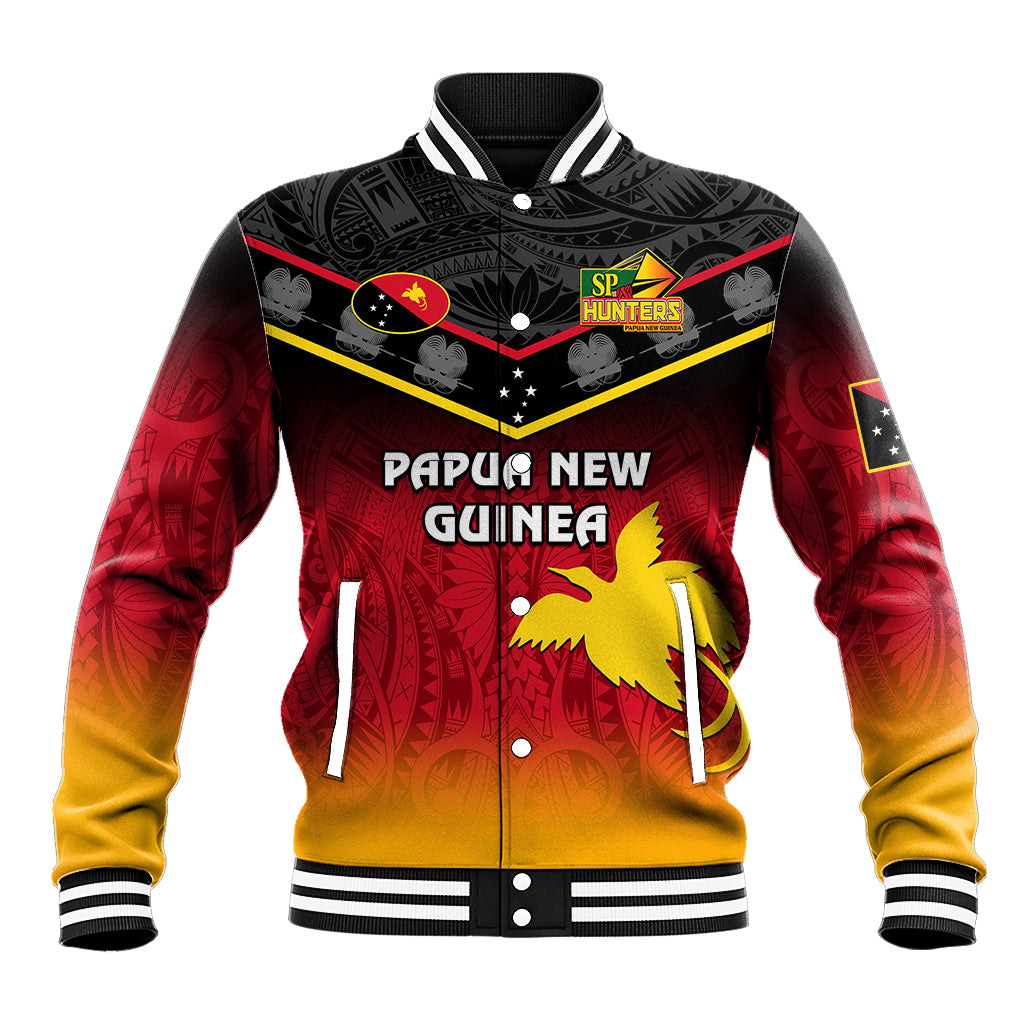 Personalised Papua New Guinea Rugby Baseball Jacket PNG Hunters Polynesian Black LT14 Unisex Black - Polynesian Pride