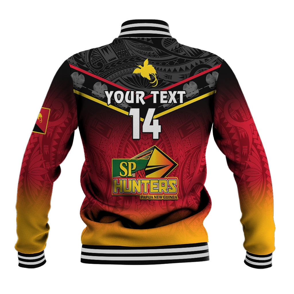 Personalised Papua New Guinea Rugby Baseball Jacket PNG Hunters Polynesian Black LT14 - Polynesian Pride