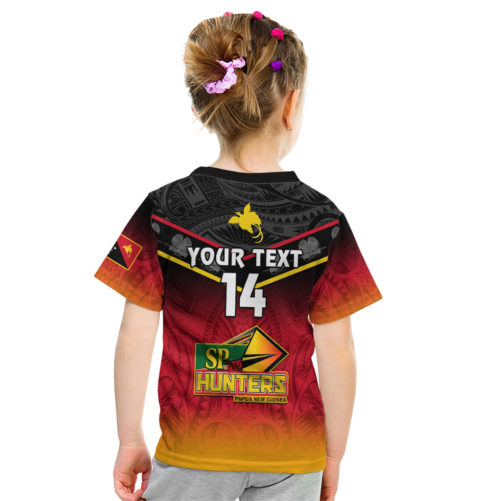 Personalised Papua New Guinea Rugby Kid T Shirt PNG Hunters Polynesian Black LT14 - Polynesian Pride