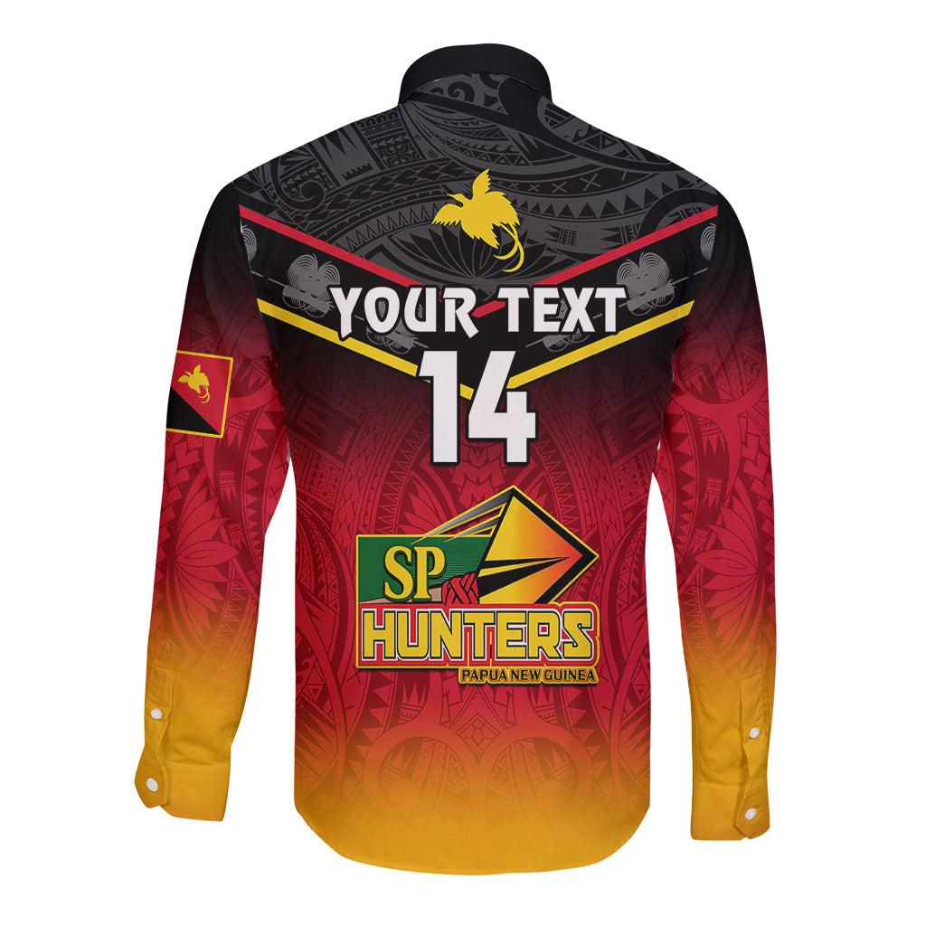 Personalised Papua New Guinea Rugby Long Sleeve Button Shirt PNG Hunters Polynesian Black LT14 - Polynesian Pride