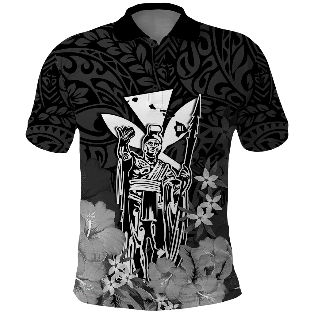 Polynesian Pride King Kamehameha Day Hawaii Polo Shirt Polynesia Tribal Kanaka and Hibiscus Black LT14 Black - Polynesian Pride