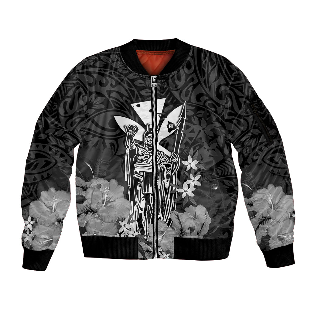 Polynesian Pride King Kamehameha Day Hawaii Sleeve Zip Bomber Jacket Polynesia Tribal Kanaka And Hibiscus Black LT14 Unisex Black - Polynesian Pride