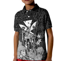 Personalised King Kamehameha Day Hawaii Kid Polo Shirt Polynesia Tribal Kanaka And Hibiscus Black LT14 Kid Black - Polynesian Pride