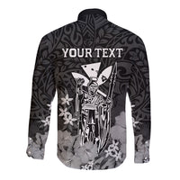 Personalised King Kamehameha Day Hawaii Long Sleeve Button Shirt Polynesia Tribal Kanaka And Hibiscus Black LT14 - Polynesian Pride