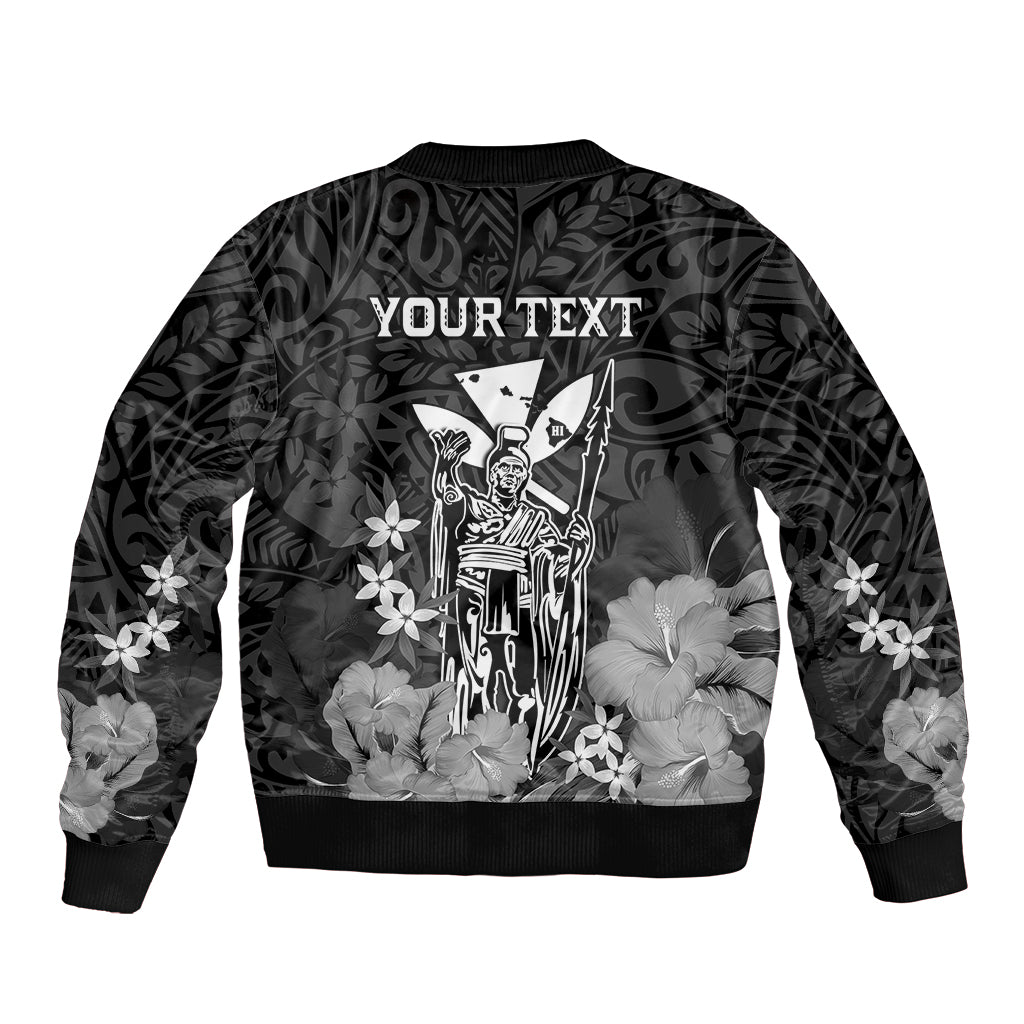 Personalised King Kamehameha Day Hawaii Sleeve Zip Bomber Jacket Polynesia Tribal Kanaka And Hibiscus Black LT14 - Polynesian Pride