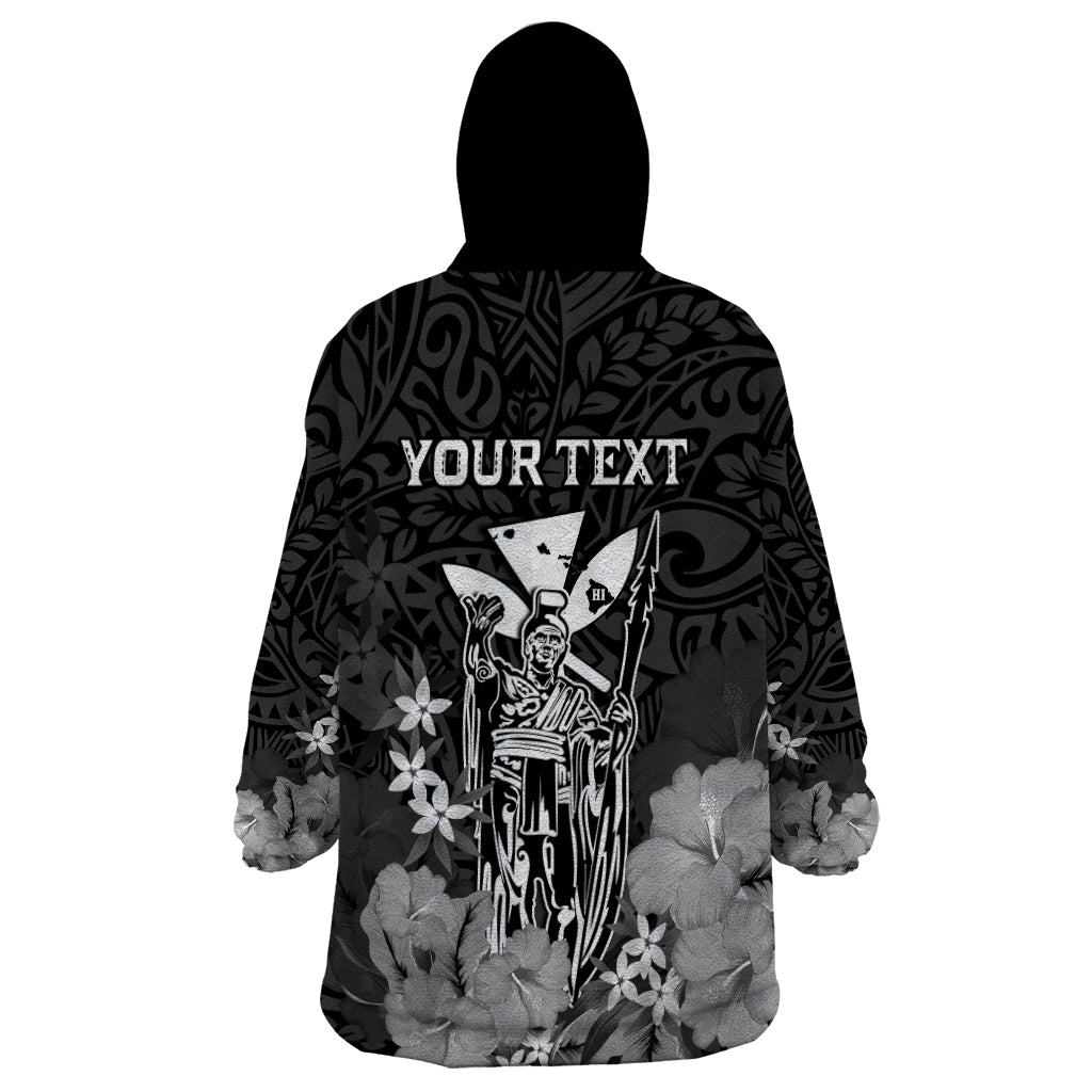 Personalised King Kamehameha Day Hawaii Wearable Blanket Hoodie Polynesia Tribal Kanaka And Hibiscus Black LT14 - Polynesian Pride