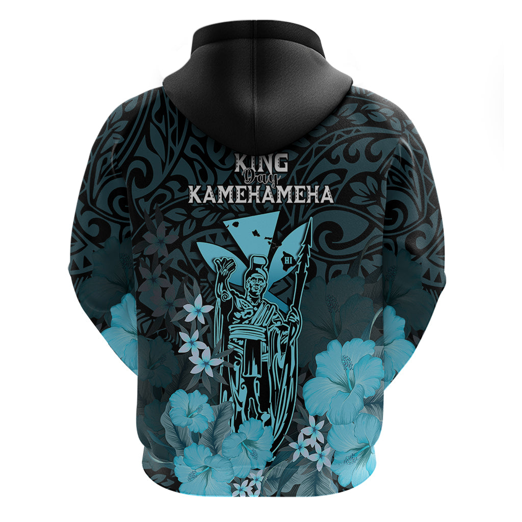Polynesian Pride King Kamehameha Day Hawaii Hoodie Polynesia Tribal Kanaka and Hibiscus Turquoise LT14 - Polynesian Pride