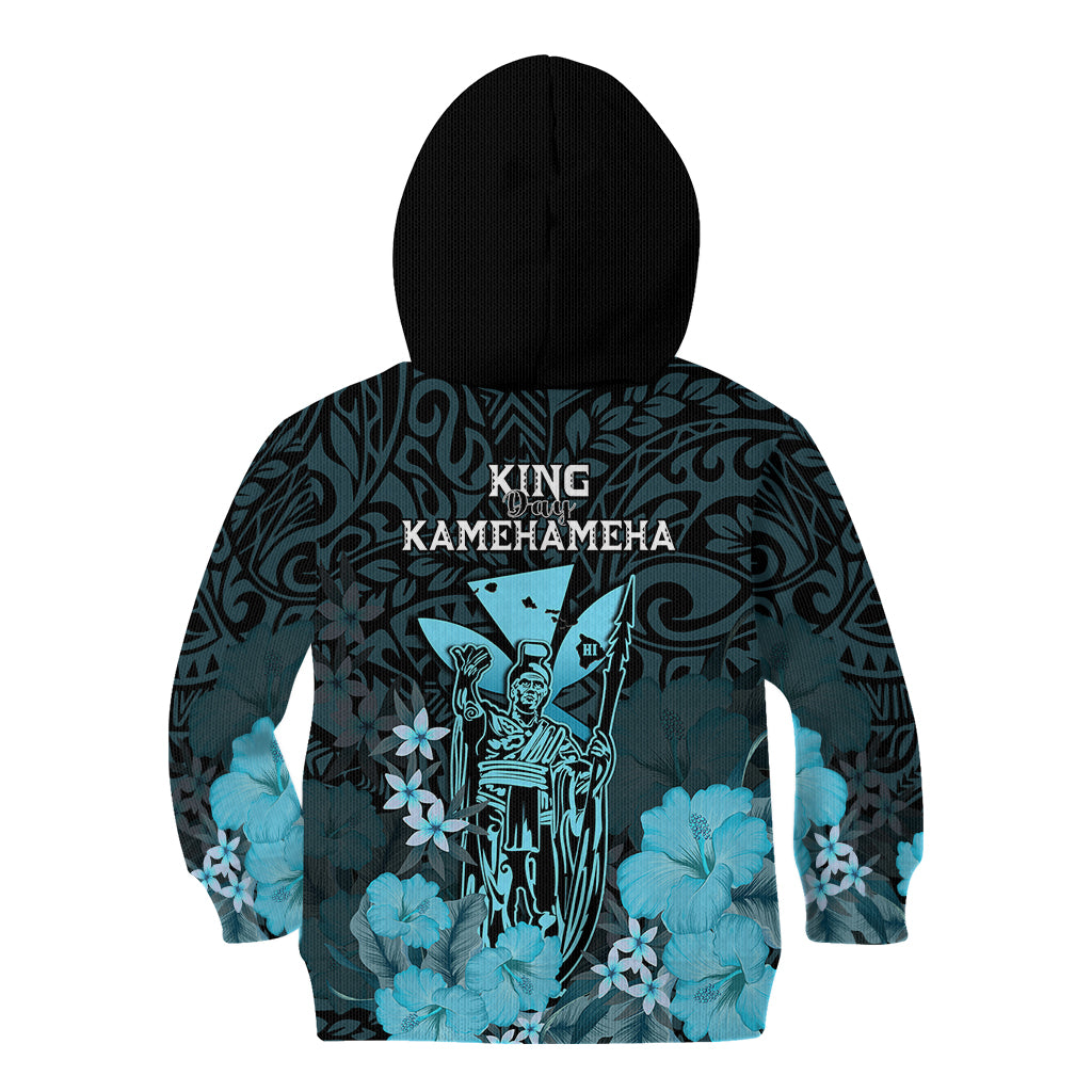 Polynesian Pride King Kamehameha Day Hawaii Kid Hoodie Polynesia Tribal Kanaka And Hibiscus Turquoise LT14 - Polynesian Pride