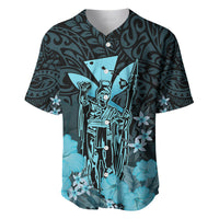 Personalised King Kamehameha Day Hawaii Baseball Jersey Polynesia Tribal Kanaka And Hibiscus Turquoise LT14 Turquoise - Polynesian Pride