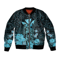 Personalised King Kamehameha Day Hawaii Bomber Jacket Polynesia Tribal Kanaka And Hibiscus Turquoise LT14 Unisex Turquoise - Polynesian Pride