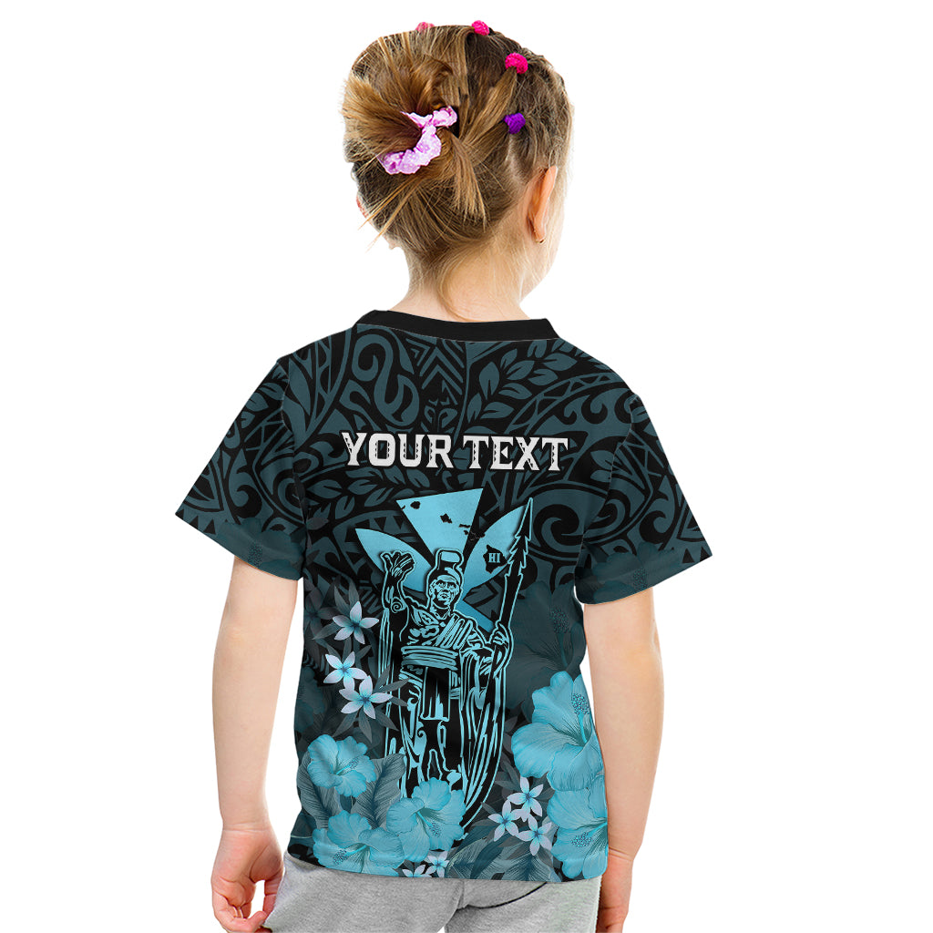 Personalised King Kamehameha Day Hawaii Kid T Shirt Polynesia Tribal Kanaka And Hibiscus Turquoise LT14 - Polynesian Pride