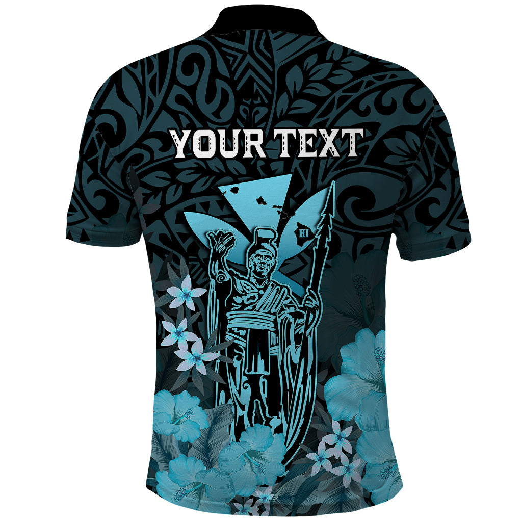 Custom King Kamehameha Day Hawaii Polo Shirt Polynesia Tribal Kanaka and Hibiscus Turquoise LT14 - Polynesian Pride