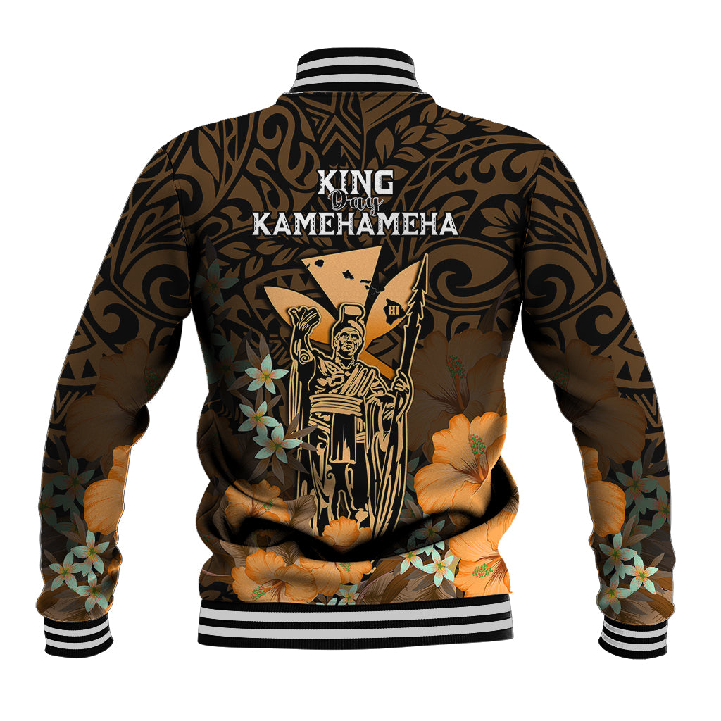 Polynesian Pride King Kamehameha Day Hawaii Baseball Jacket Polynesia Tribal Kanaka And Hibiscus Gold LT14 - Polynesian Pride