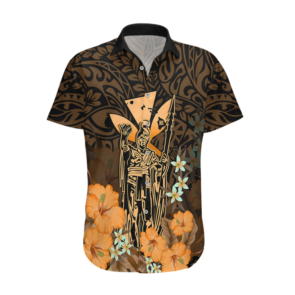 Polynesian Pride King Kamehameha Day Hawaii Hawaiian Shirt Polynesia Tribal Kanaka And Hibiscus Gold LT14 Gold - Polynesian Pride