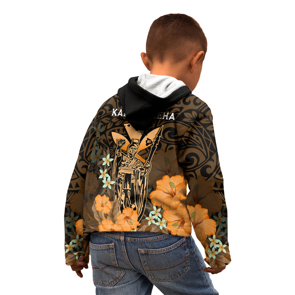 Polynesian Pride King Kamehameha Day Hawaii Kid Hoodie Polynesia Tribal Kanaka And Hibiscus Gold LT14 - Polynesian Pride