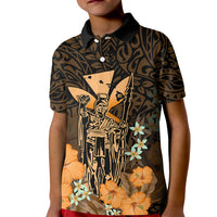 Polynesian Pride King Kamehameha Day Hawaii Kid Polo Shirt Polynesia Tribal Kanaka And Hibiscus Gold LT14 Kid Gold - Polynesian Pride