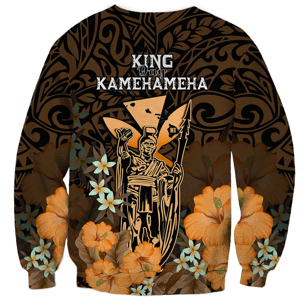 Polynesian Pride King Kamehameha Day Hawaii Sweatshirt Polynesia Tribal Kanaka And Hibiscus Gold LT14 - Polynesian Pride