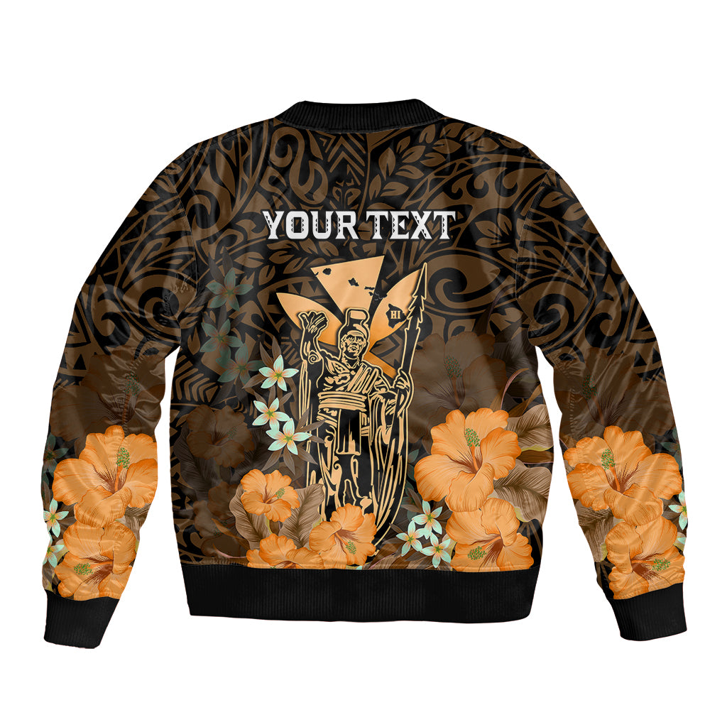 Personalised King Kamehameha Day Hawaii Bomber Jacket Polynesia Tribal Kanaka And Hibiscus Gold LT14 - Polynesian Pride