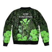 Polynesian Pride King Kamehameha Day Hawaii Bomber Jacket Polynesia Tribal Kanaka And Hibiscus Green LT14 - Polynesian Pride