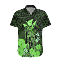 Polynesian Pride King Kamehameha Day Hawaii Hawaiian Shirt Polynesia Tribal Kanaka And Hibiscus Green LT14 Green - Polynesian Pride