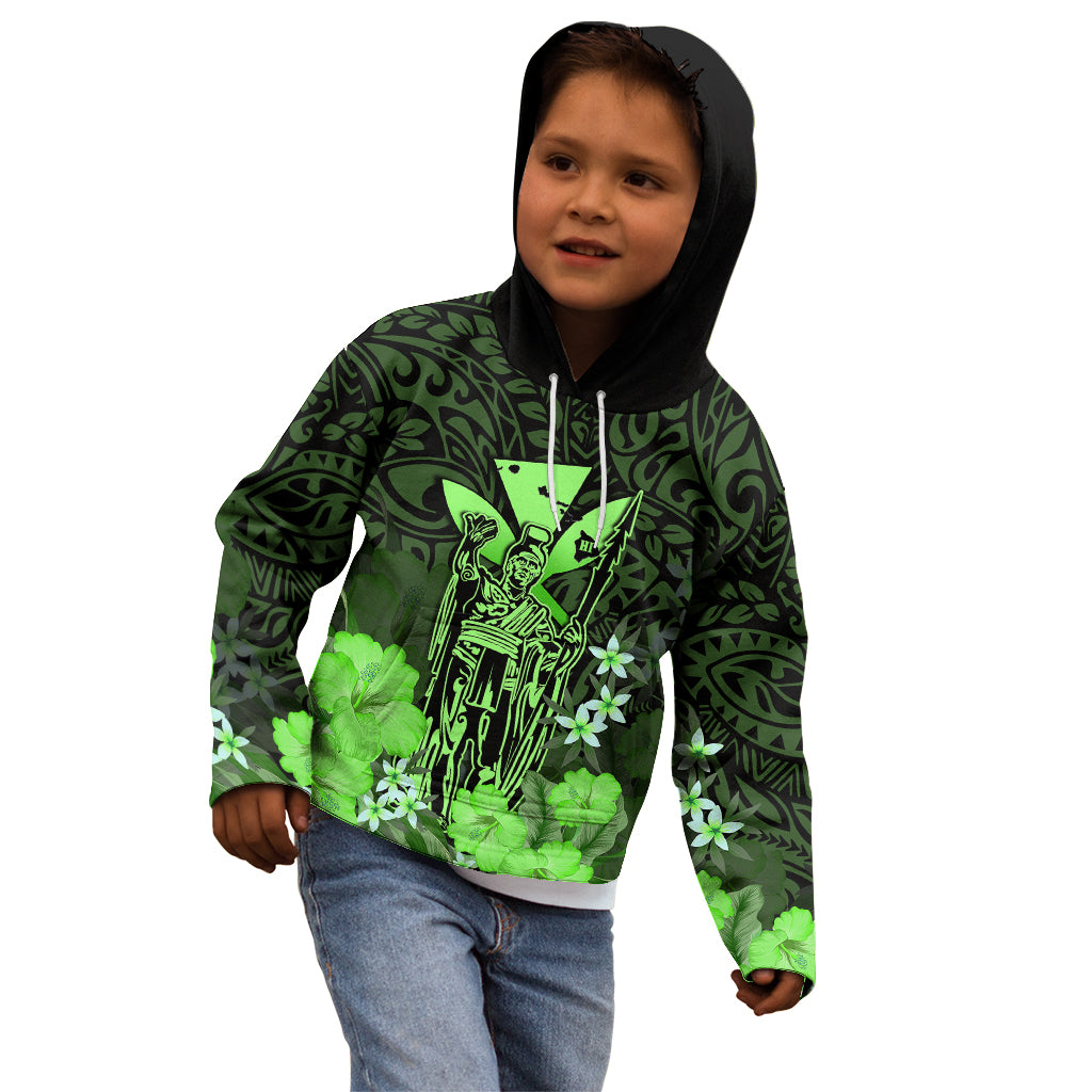 Polynesian Pride King Kamehameha Day Hawaii Kid Hoodie Polynesia Tribal Kanaka And Hibiscus Green LT14 - Polynesian Pride