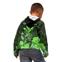 Polynesian Pride King Kamehameha Day Hawaii Kid Hoodie Polynesia Tribal Kanaka And Hibiscus Green LT14 - Polynesian Pride