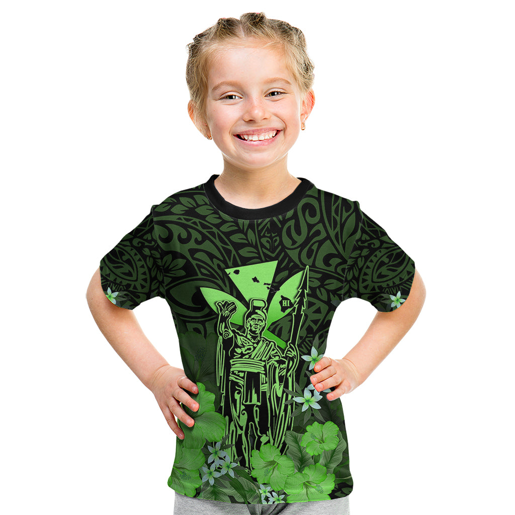 Polynesian Pride King Kamehameha Day Hawaii Kid T Shirt Polynesia Tribal Kanaka And Hibiscus Green LT14 Green - Polynesian Pride