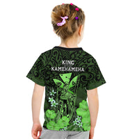 Polynesian Pride King Kamehameha Day Hawaii Kid T Shirt Polynesia Tribal Kanaka And Hibiscus Green LT14 - Polynesian Pride