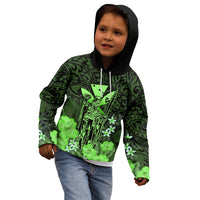 Personalised King Kamehameha Day Hawaii Kid Hoodie Polynesia Tribal Kanaka And Hibiscus Green LT14 - Polynesian Pride