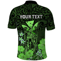 Custom King Kamehameha Day Hawaii Polo Shirt Polynesia Tribal Kanaka and Hibiscus Green LT14 - Polynesian Pride