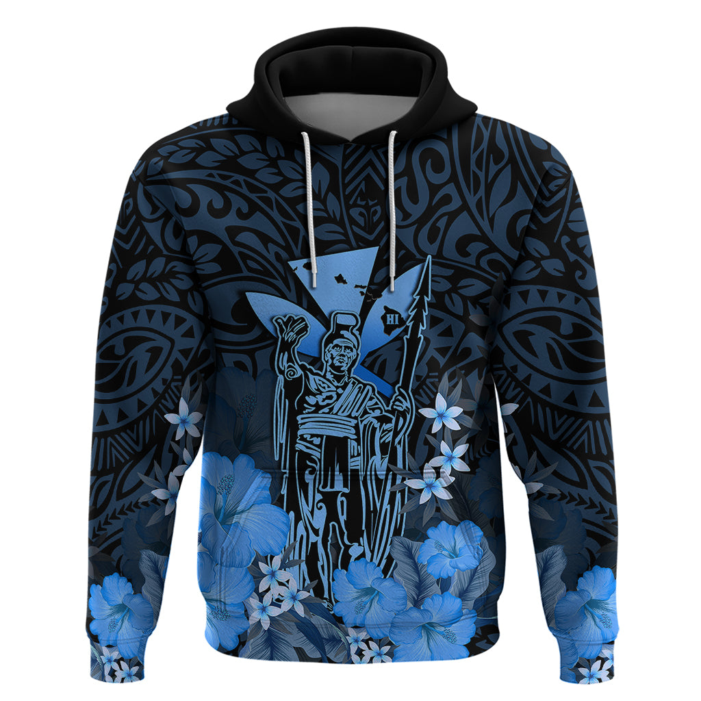 Polynesian Pride King Kamehameha Day Hawaii Hoodie Polynesia Tribal Kanaka and Hibiscus Blue LT14 Blue - Polynesian Pride