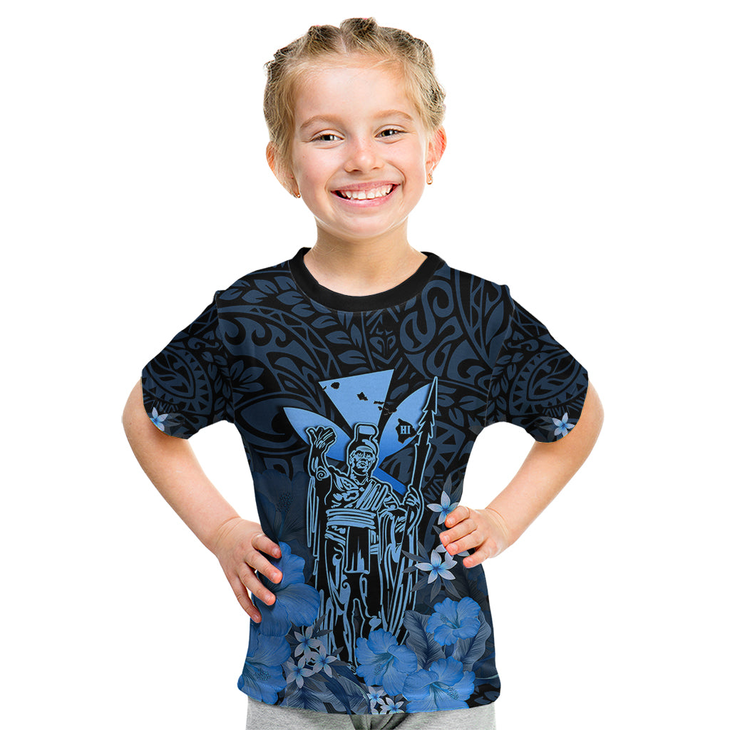 Polynesian Pride King Kamehameha Day Hawaii Kid T Shirt Polynesia Tribal Kanaka And Hibiscus Blue LT14 Blue - Polynesian Pride