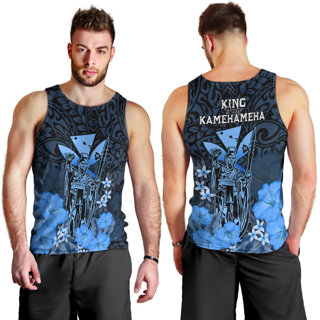 Polynesian Pride King Kamehameha Day Hawaii Men Tank Top Polynesia Tribal Kanaka And Hibiscus Blue LT14 - Polynesian Pride
