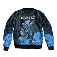Personalised King Kamehameha Day Hawaii Bomber Jacket Polynesia Tribal Kanaka And Hibiscus Blue LT14 - Polynesian Pride
