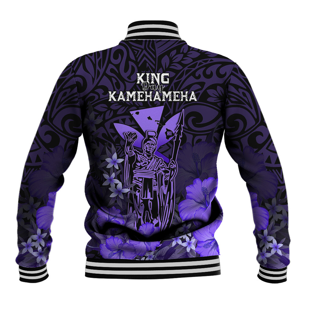 Polynesian Pride King Kamehameha Day Hawaii Baseball Jacket Polynesia Tribal Kanaka And Hibiscus Purple LT14 - Polynesian Pride