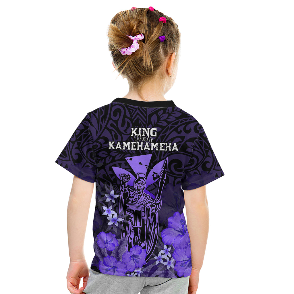 Polynesian Pride King Kamehameha Day Hawaii Kid T Shirt Polynesia Tribal Kanaka And Hibiscus Purple LT14 - Polynesian Pride