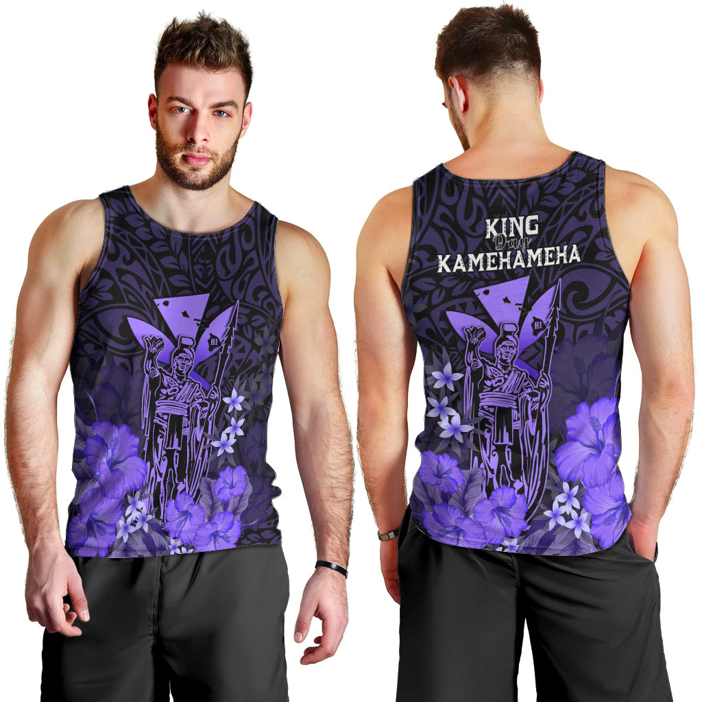 Polynesian Pride King Kamehameha Day Hawaii Men Tank Top Polynesia Tribal Kanaka And Hibiscus Purple LT14 - Polynesian Pride