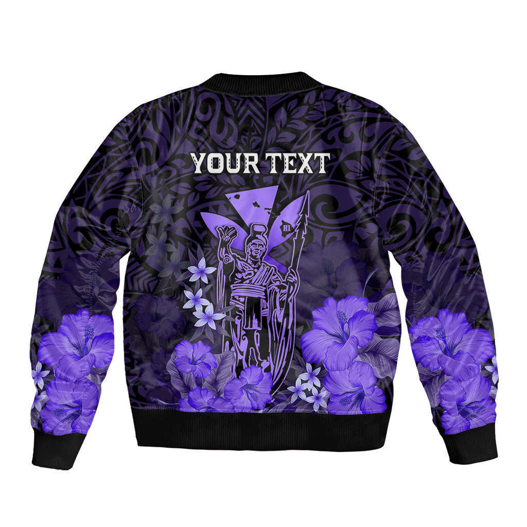 Personalised King Kamehameha Day Hawaii Bomber Jacket Polynesia Tribal Kanaka And Hibiscus Purple LT14 - Polynesian Pride