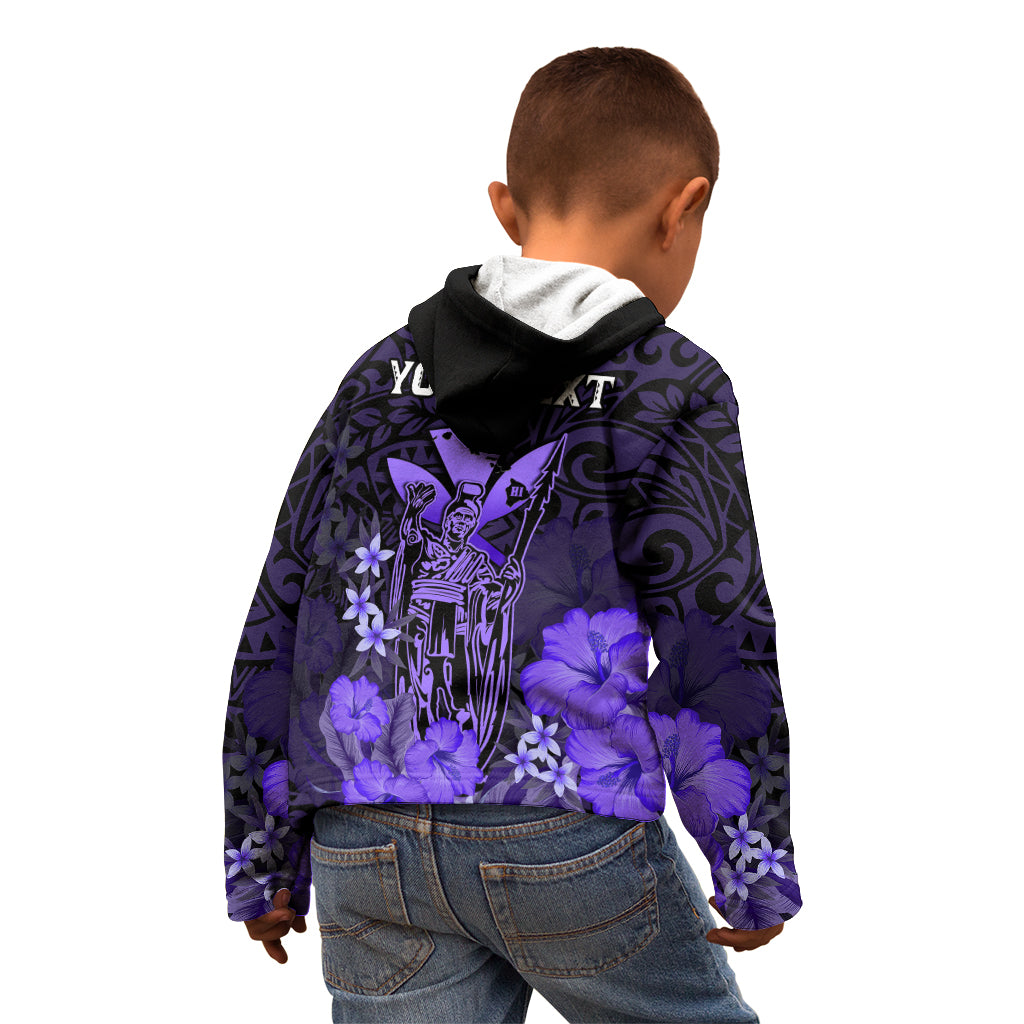 Personalised King Kamehameha Day Hawaii Kid Hoodie Polynesia Tribal Kanaka And Hibiscus Purple LT14 - Polynesian Pride