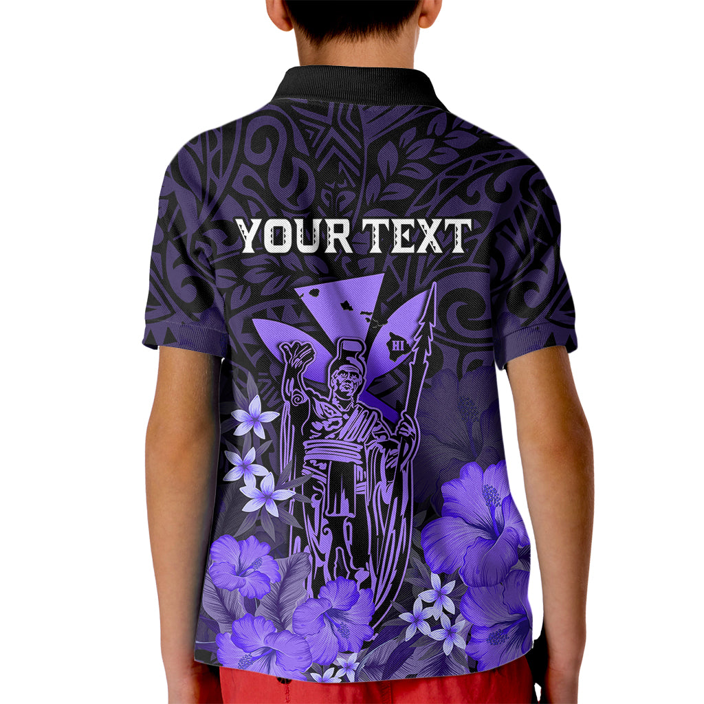 Personalised King Kamehameha Day Hawaii Kid Polo Shirt Polynesia Tribal Kanaka And Hibiscus Purple LT14 - Polynesian Pride