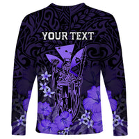 Personalised King Kamehameha Day Hawaii Long Sleeve Shirt Polynesia Tribal Kanaka And Hibiscus Purple LT14 - Polynesian Pride