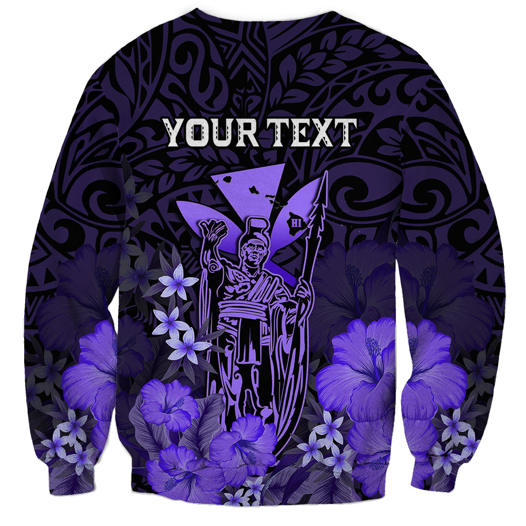 Personalised King Kamehameha Day Hawaii Sweatshirt Polynesia Tribal Kanaka And Hibiscus Purple LT14 - Polynesian Pride