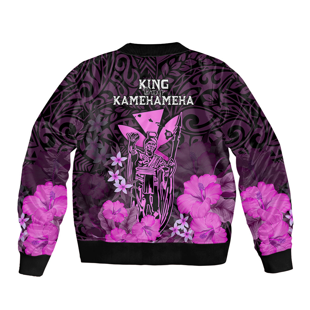 Polynesian Pride King Kamehameha Day Hawaii Bomber Jacket Polynesia Tribal Kanaka And Hibiscus Pink LT14 - Polynesian Pride
