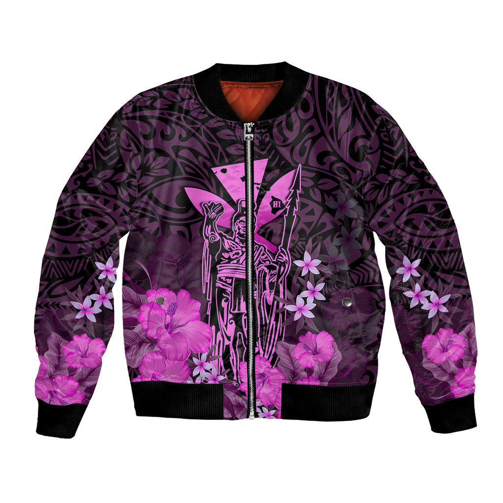 Personalised King Kamehameha Day Hawaii Bomber Jacket Polynesia Tribal Kanaka And Hibiscus Pink LT14 Unisex Pink - Polynesian Pride