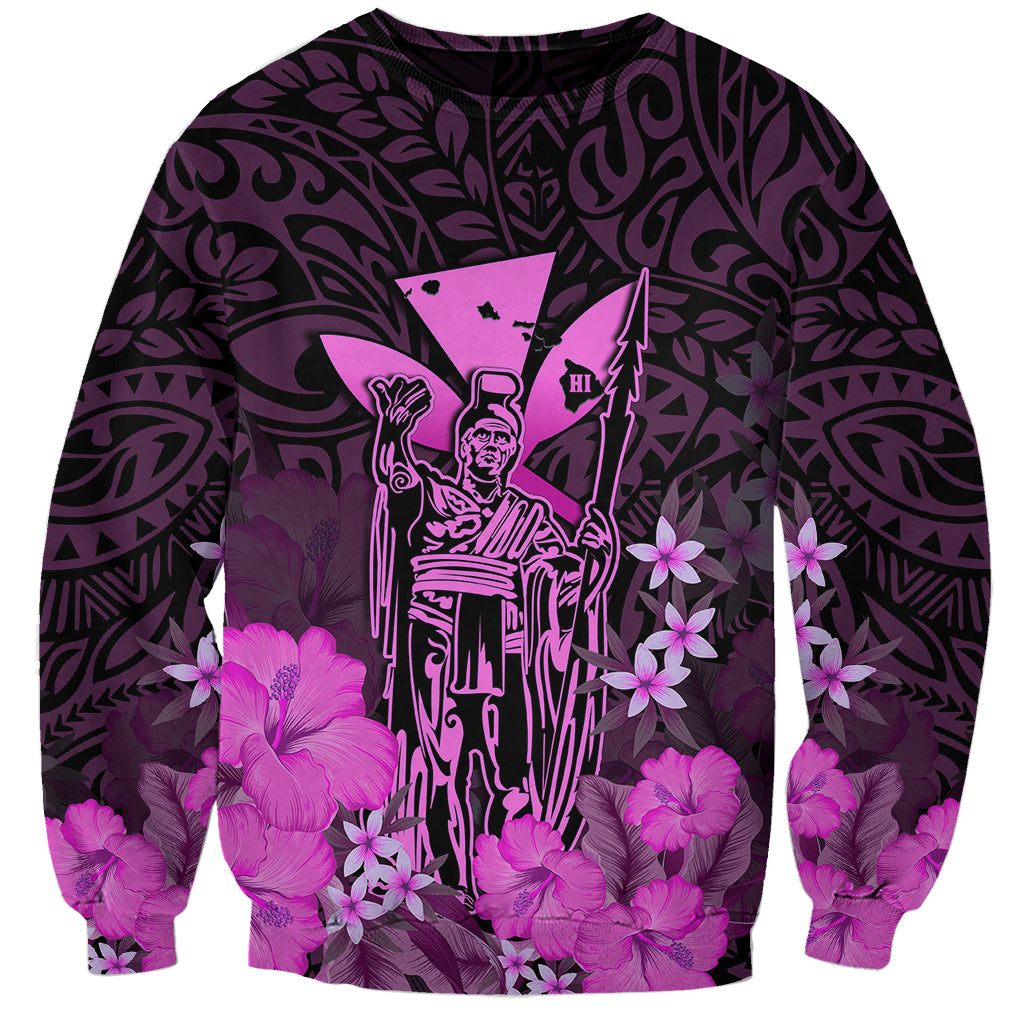 Personalised King Kamehameha Day Hawaii Sweatshirt Polynesia Tribal Kanaka And Hibiscus Pink LT14 Unisex Pink - Polynesian Pride