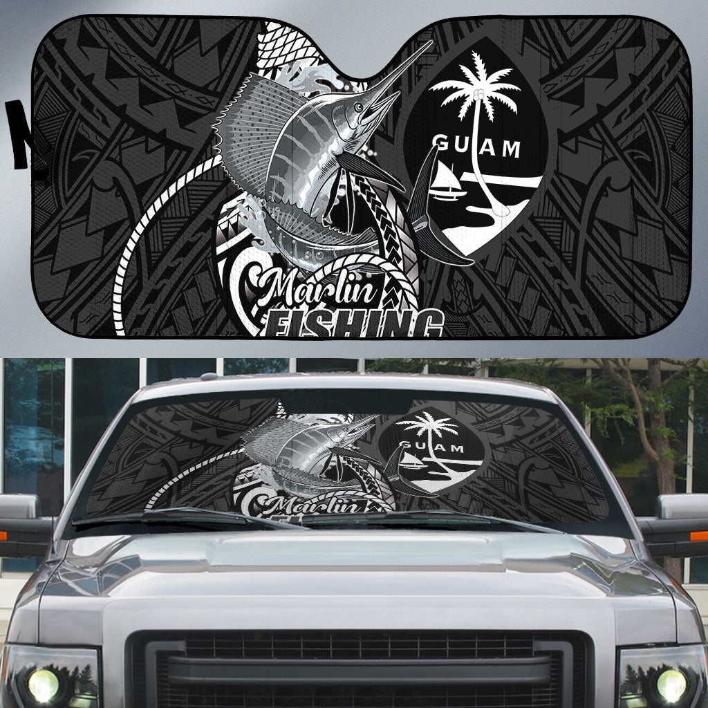 Guam Blue Marlin Fishing Auto Sun Shade Guahan Fish Hook Tattoo Black Version LT14 Black - Polynesian Pride