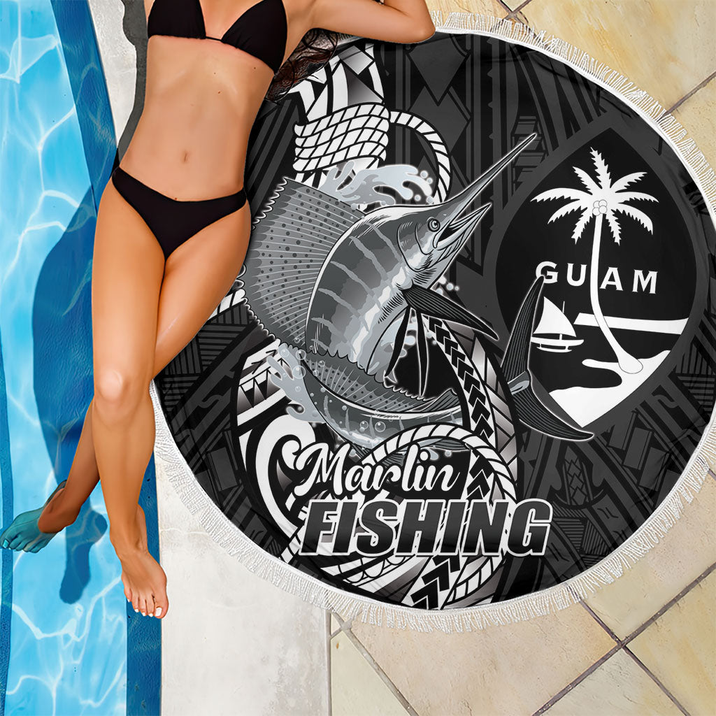 Guam Blue Marlin Fishing Beach Blanket Guahan Fish Hook Tattoo Black Version LT14 - Polynesian Pride