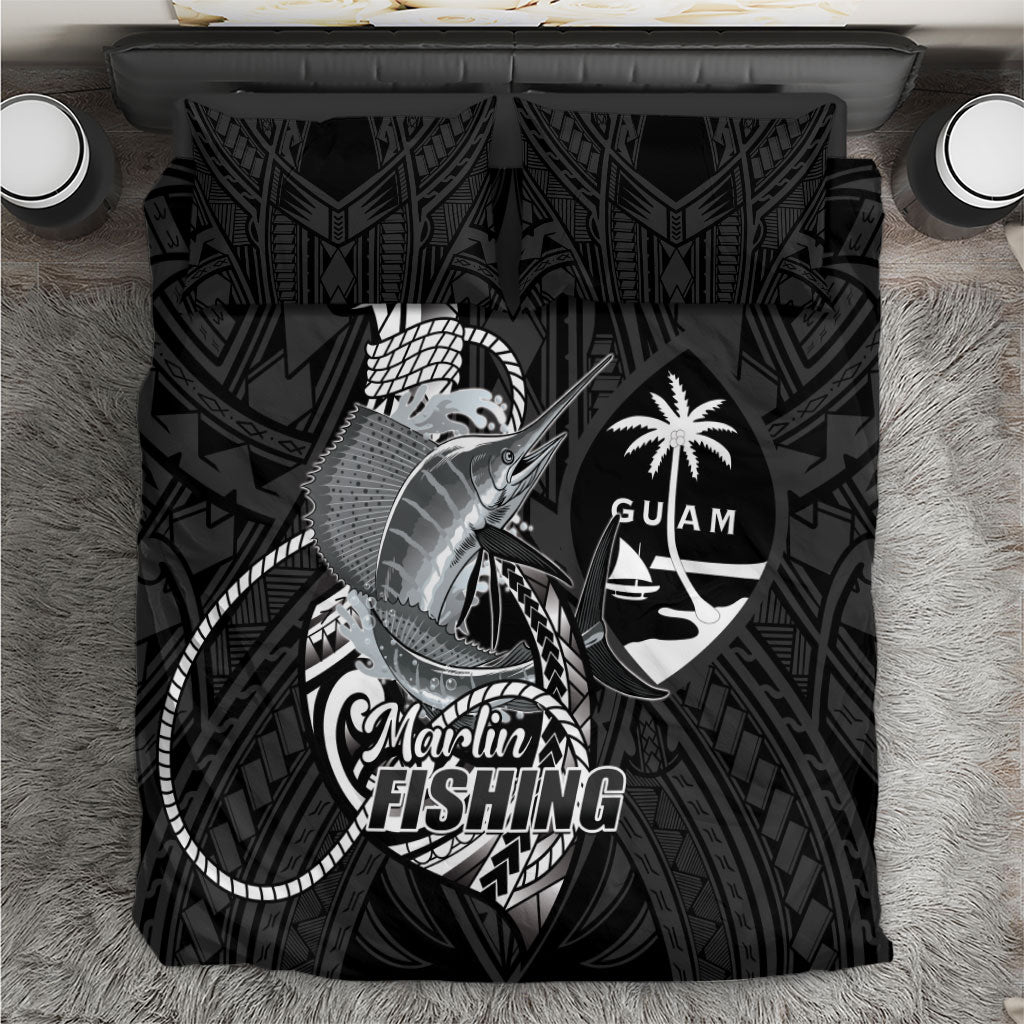 Guam Blue Marlin Fishing Bedding Set Guahan Fish Hook Tattoo Black Version LT14 Black - Polynesian Pride