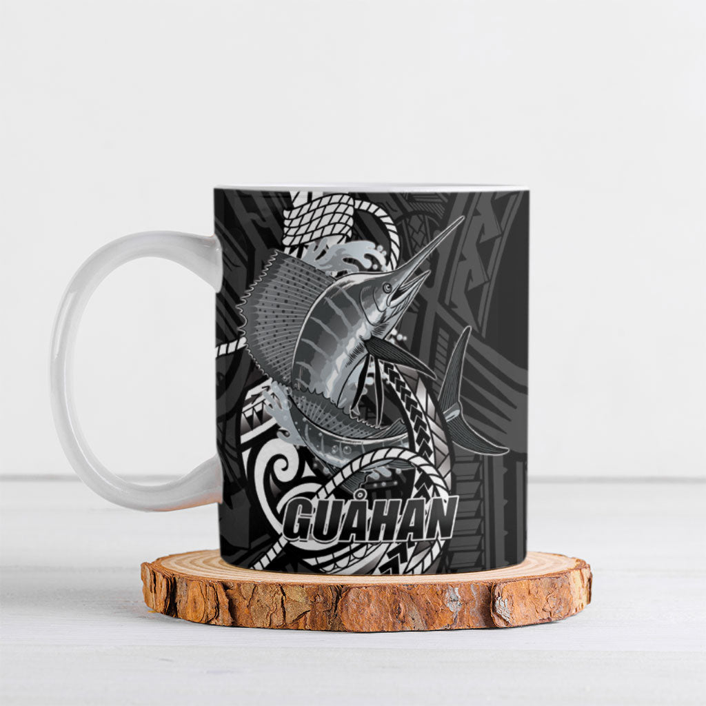Guam Blue Marlin Fishing Ceramic Mug Guahan Fish Hook Tattoo Black Version LT14 Black - Polynesian Pride