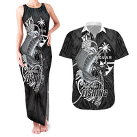 Guam Blue Marlin Fishing Couples Matching Tank Maxi Dress and Hawaiian Shirt Guahan Fish Hook Tattoo Black Version LT14 Black - Polynesian Pride